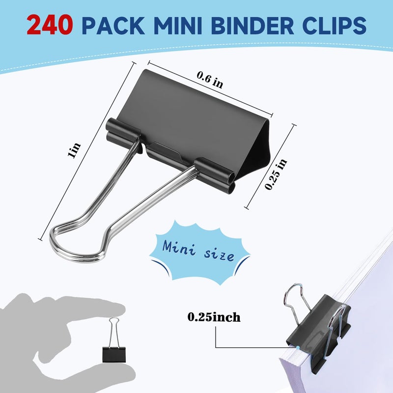 JIURUN 240 Pack Mini Binder Clips, Black Binder Clips, Small Paper Clips 15mm 5/8 Inch. Micro Size Office Clips for Home School Office and Business (15mm 5/8 Inch-240 PCS) - Image 2
